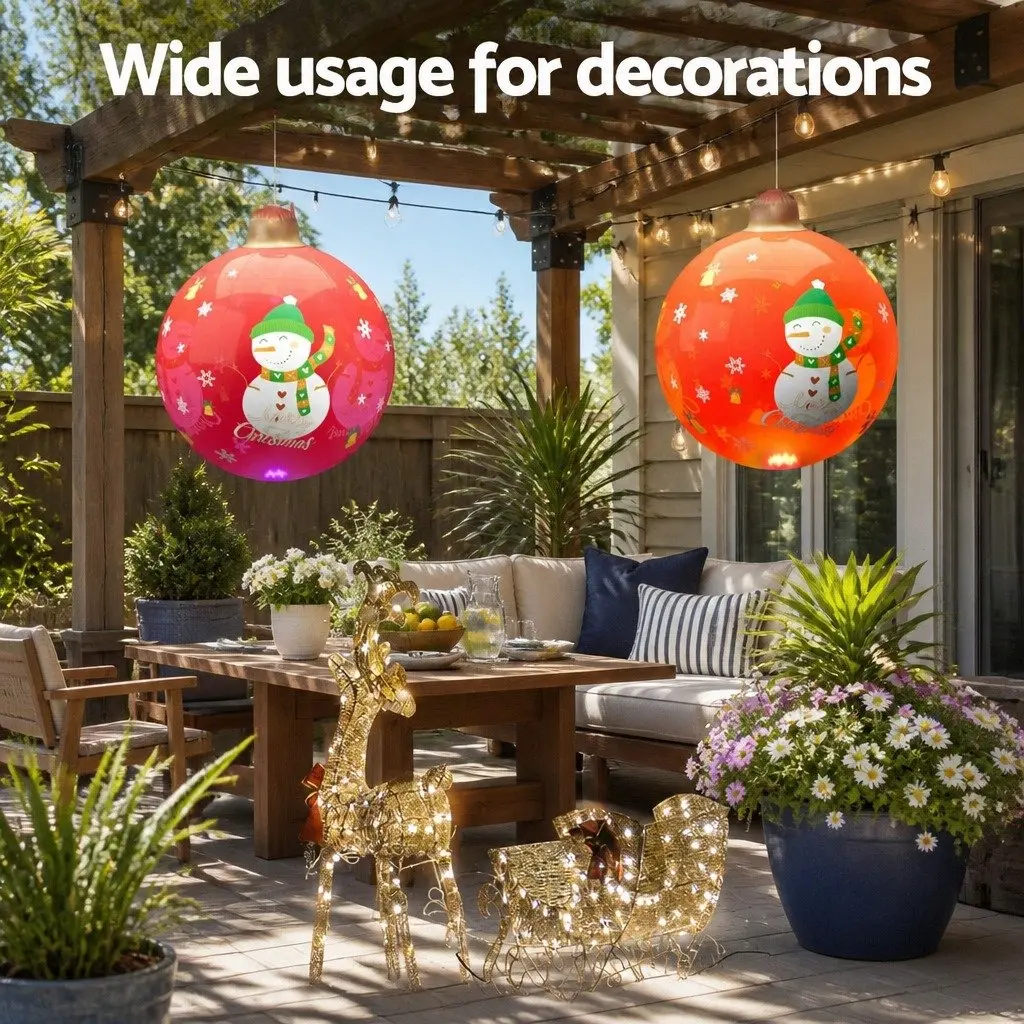 Christmas Inflatable Ball LED Light 60cm Outdoor Festive Decoration Red
