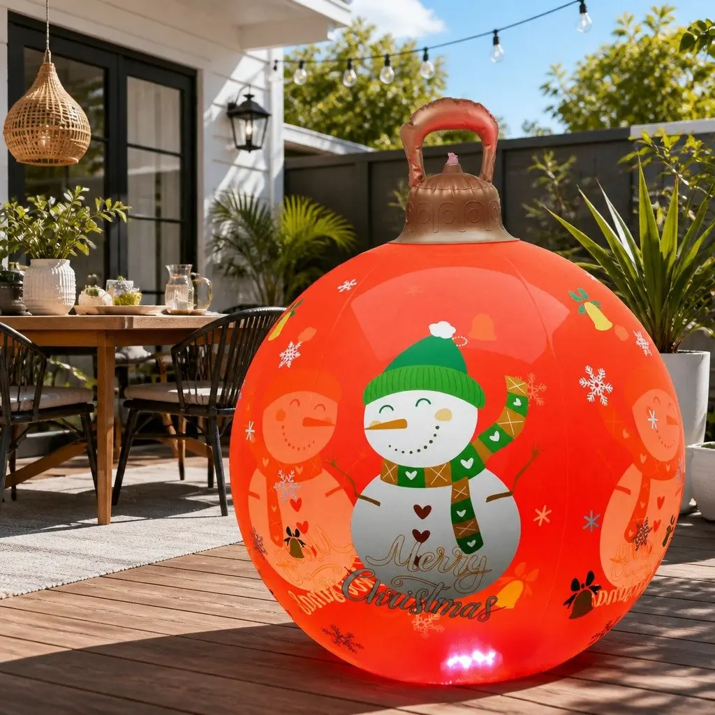 Christmas Inflatable Ball LED Light 60cm Outdoor Festive Decoration Red