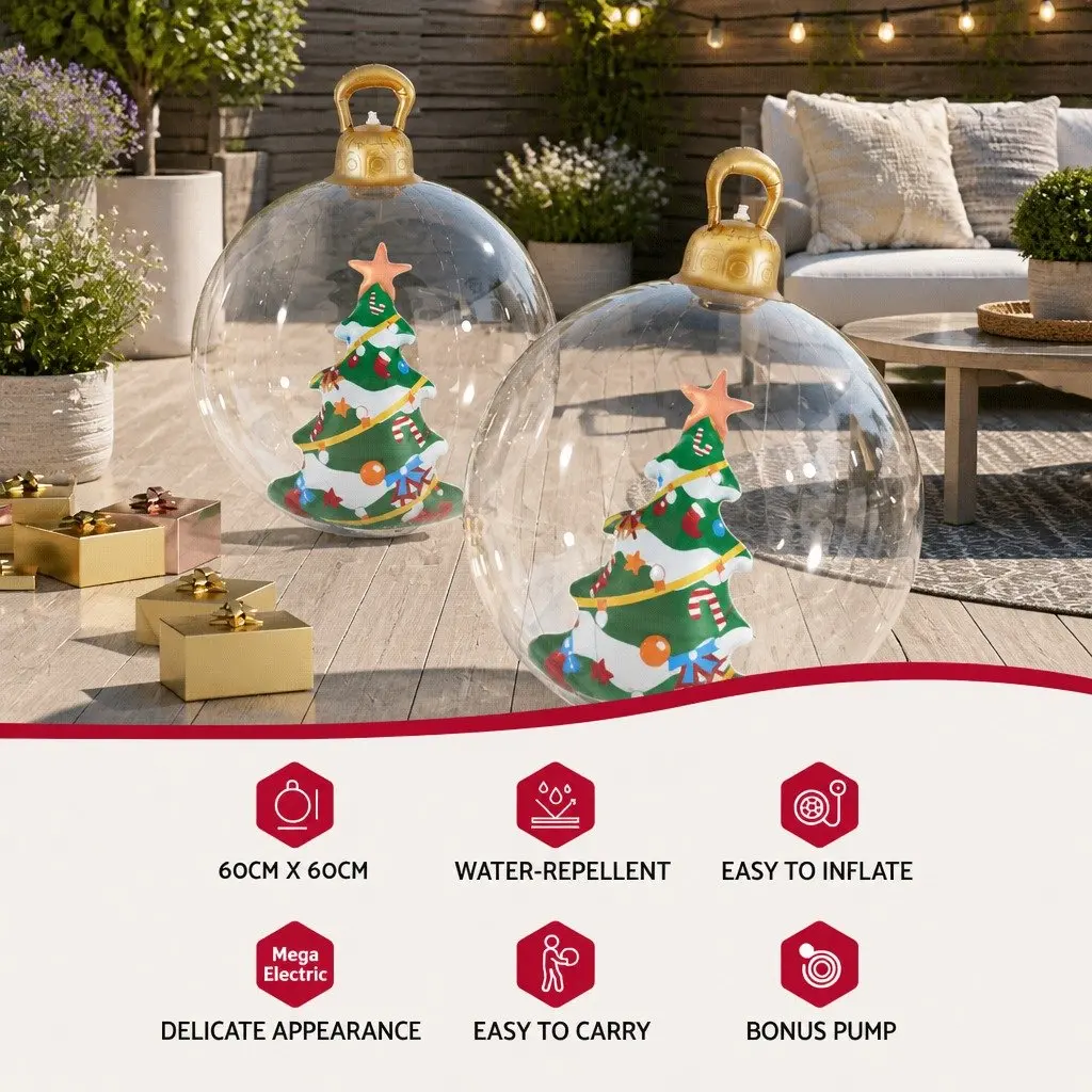 Christmas Inflatable Ball Transparent 60cm Giant Bauble Outdoor Tree Decoration