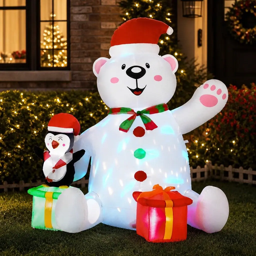 Christmas Inflatable Bear 1.8M LED Multicolor Lights Outdoor Indoor Decorations