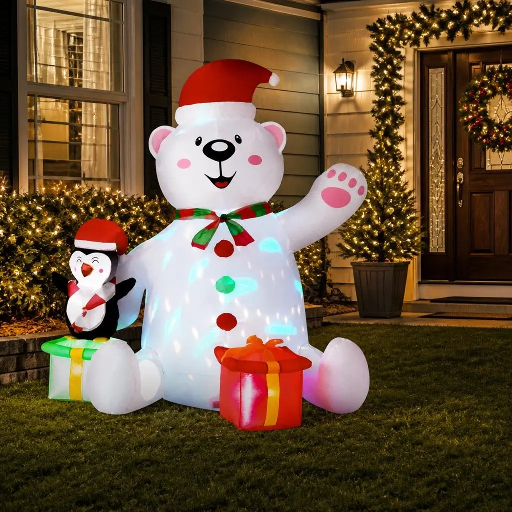 Christmas Inflatable Bear 1.8M LED Multicolor Lights Outdoor Indoor Decorations