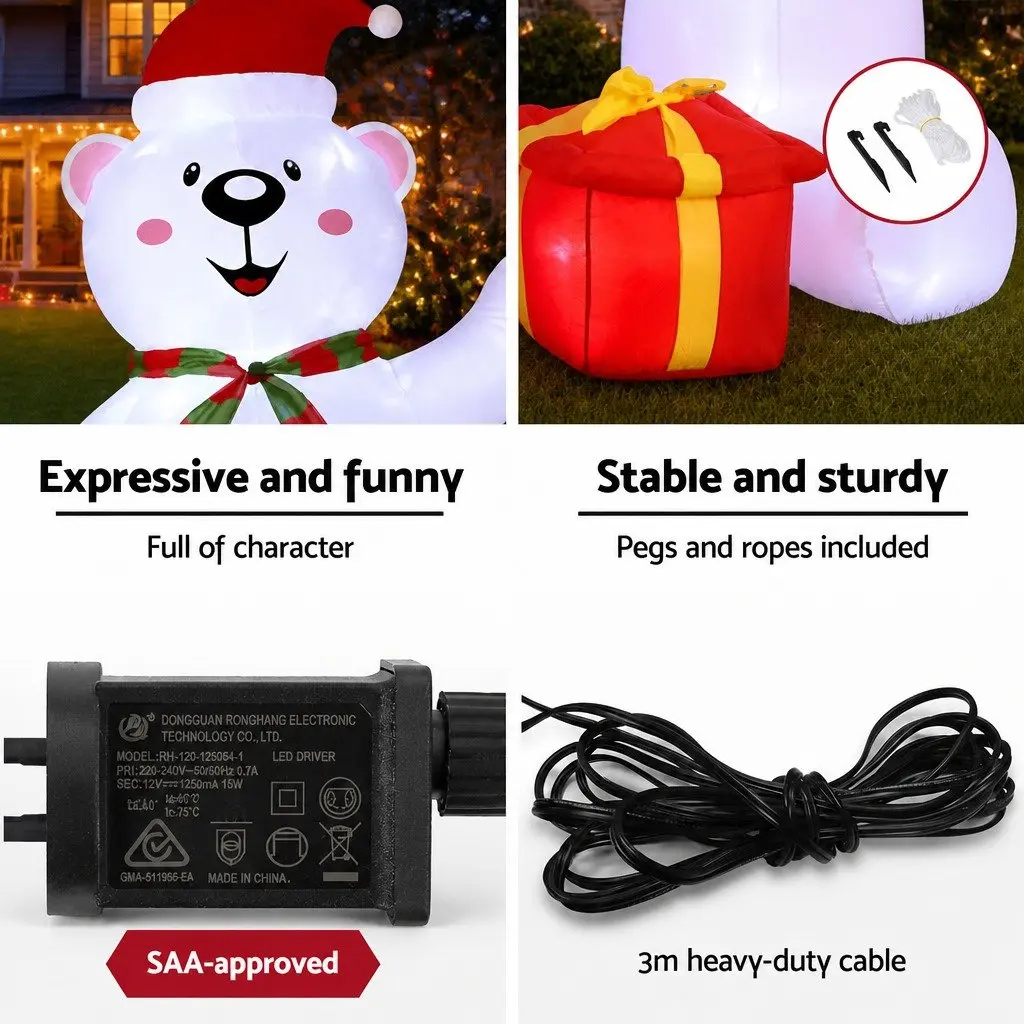 Christmas Inflatable Bear 1.8M LED Multicolor Lights Outdoor Indoor Decorations