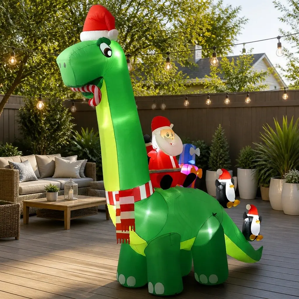 Christmas Inflatable Santa Dinosaur 3.8M LED Illuminated Indoor Outdoor
