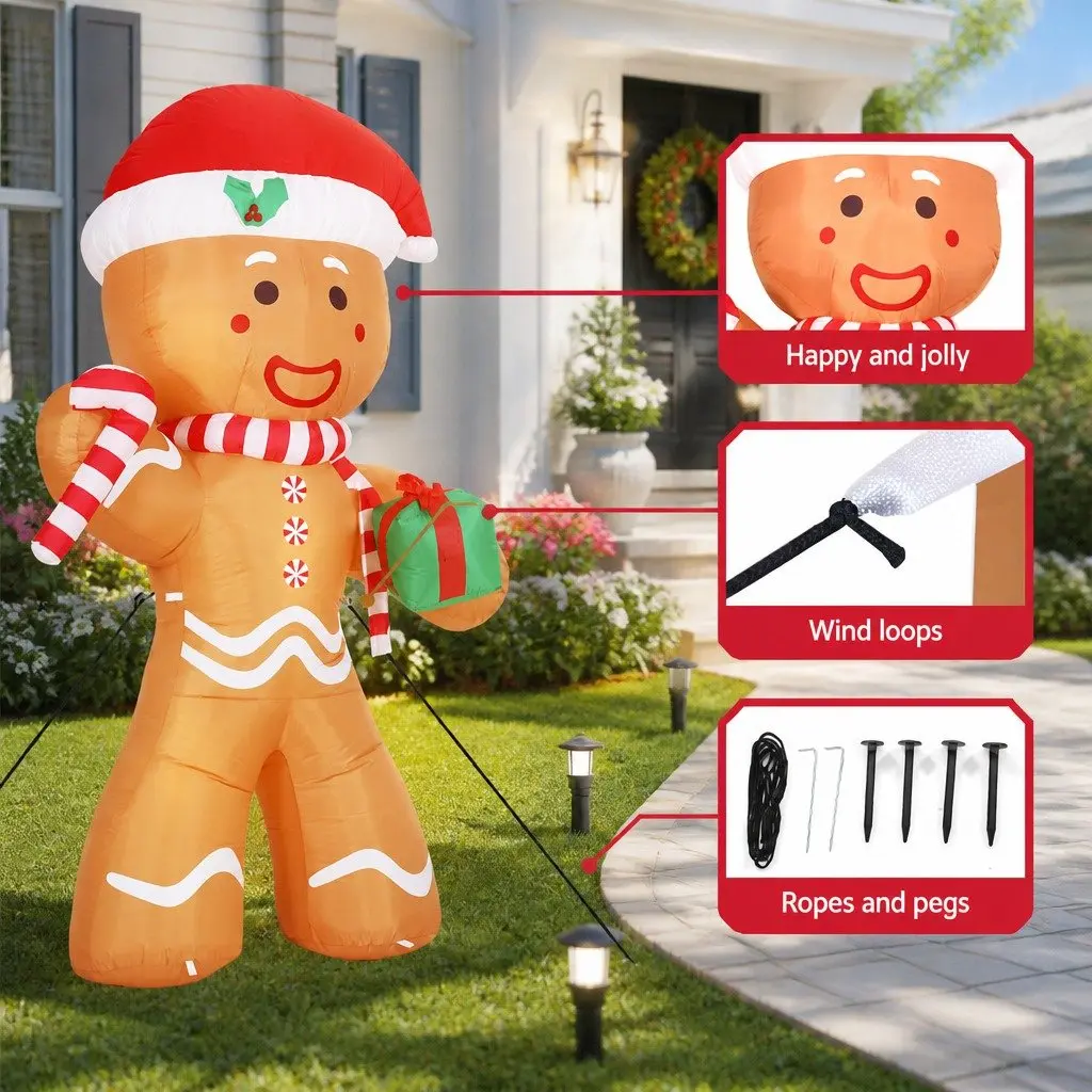 Christmas Inflatable Gingerbread Man 2.4M LED Illuminated Outdoor Indoor
