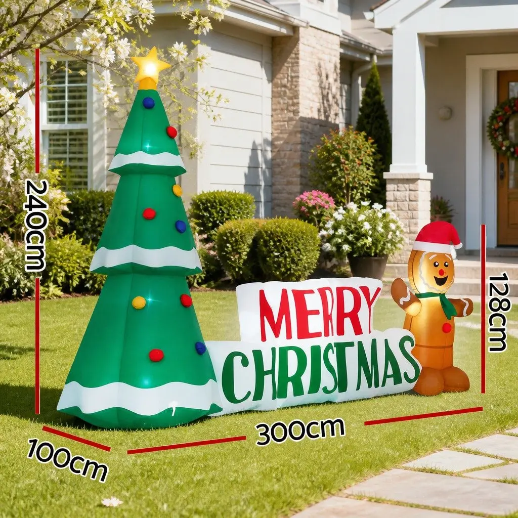 Christmas Inflatable Gingerbread Man and Tree 2.4m with LED Lights