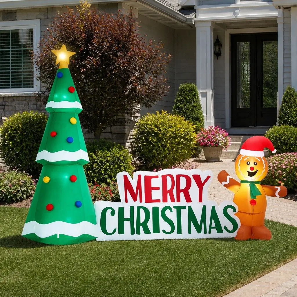 Christmas Inflatable Gingerbread Man and Tree 2.4m with LED Lights
