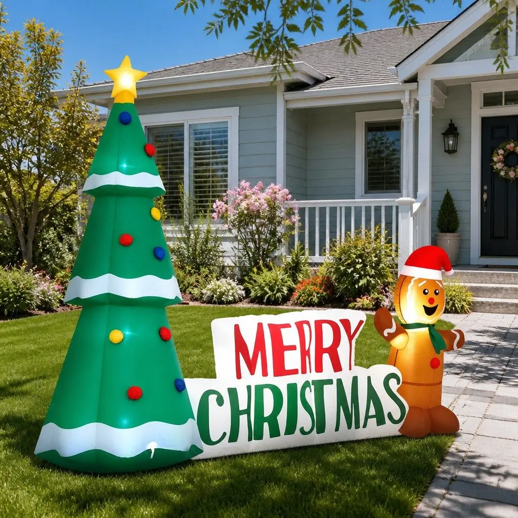 Christmas Inflatable Gingerbread Man and Tree 2.4m with LED Lights