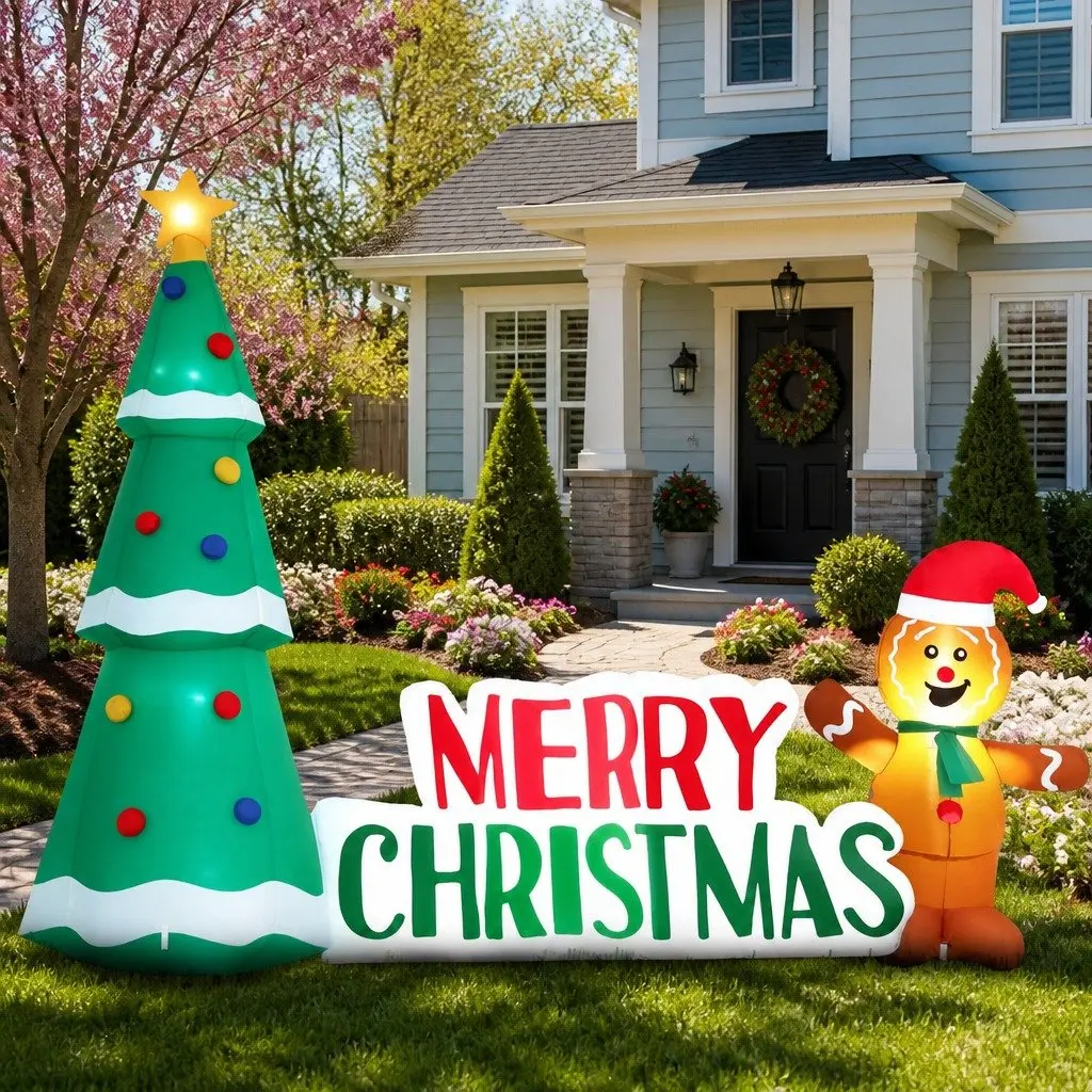 Christmas Inflatable Gingerbread Man and Tree 2.4m with LED Lights