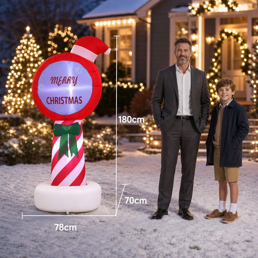 Christmas Inflatable Pole 1.8M LED Outdoor Decorations Red Illuminated Display