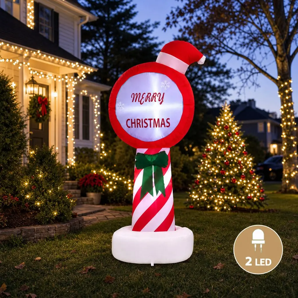 Christmas Inflatable Pole 1.8M LED Outdoor Decorations Red Illuminated Display