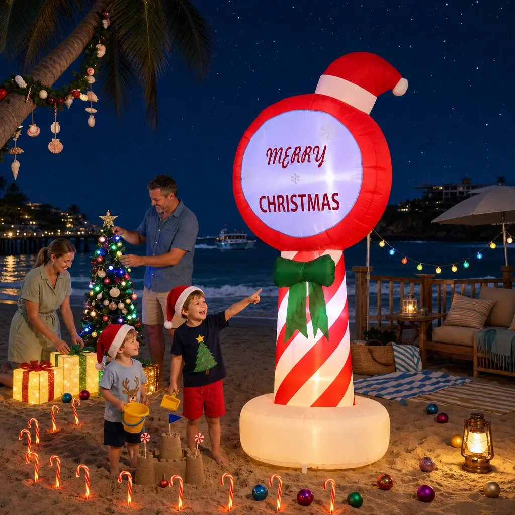 Christmas Inflatable Pole 1.8M LED Outdoor Decorations Red Illuminated Display