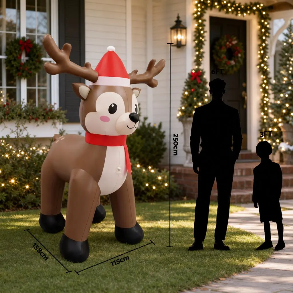 Christmas Inflatable Reindeer 2.5M Outdoor Indoor Illuminated Decorations LED