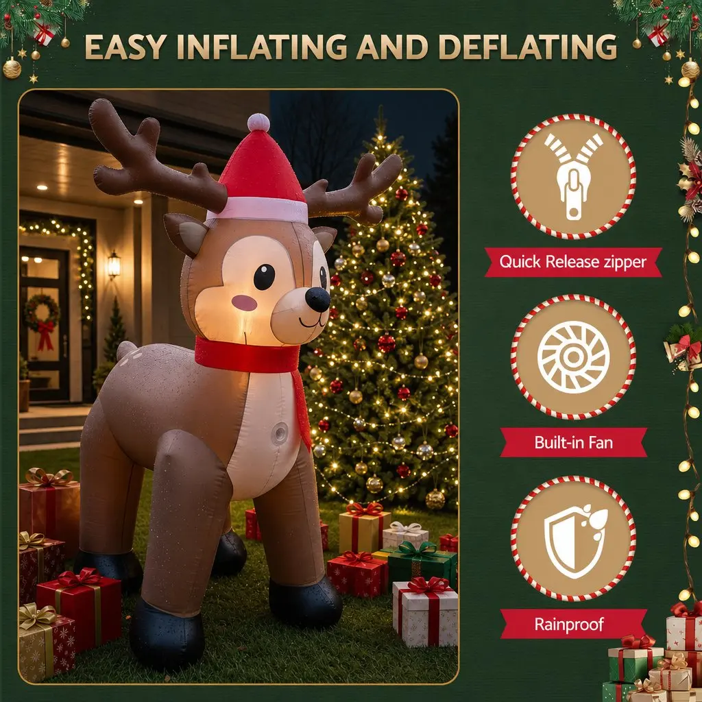 Christmas Inflatable Reindeer 2.5M Outdoor Indoor Illuminated Decorations LED
