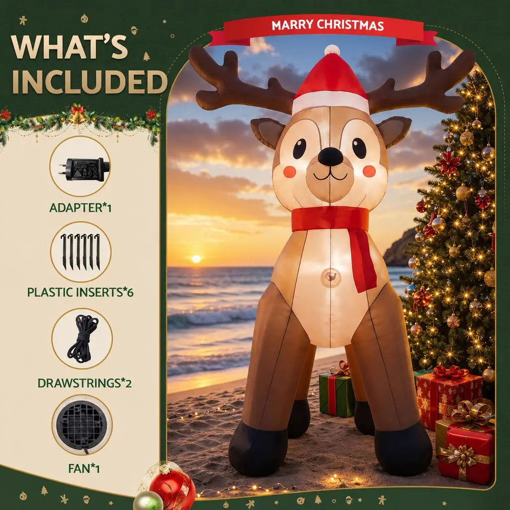 Christmas Inflatable Reindeer 2.5M Outdoor Indoor Illuminated Decorations LED