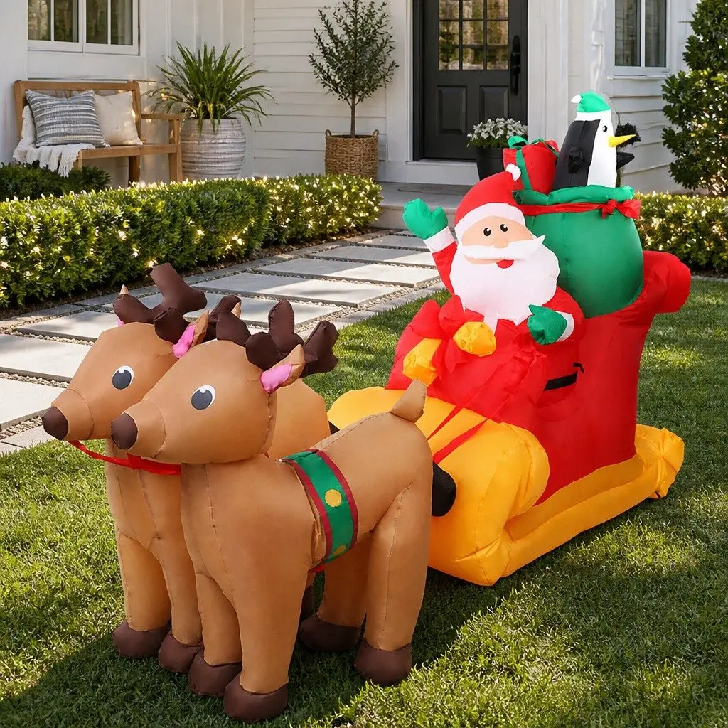 Christmas Inflatable Santa Sleigh 2.2M LED Illuminated Decoration Indoor Outdoor