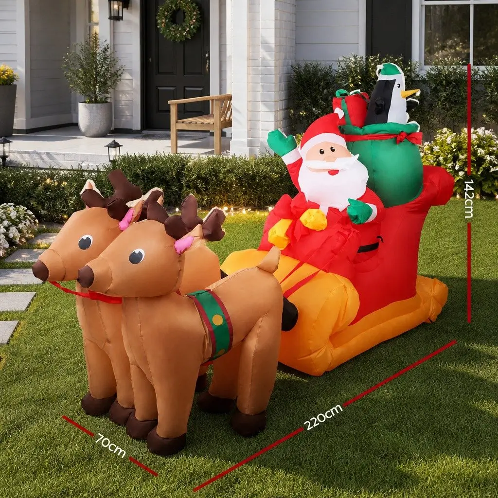 Christmas Inflatable Santa Sleigh 2.2M LED Illuminated Decoration Indoor Outdoor