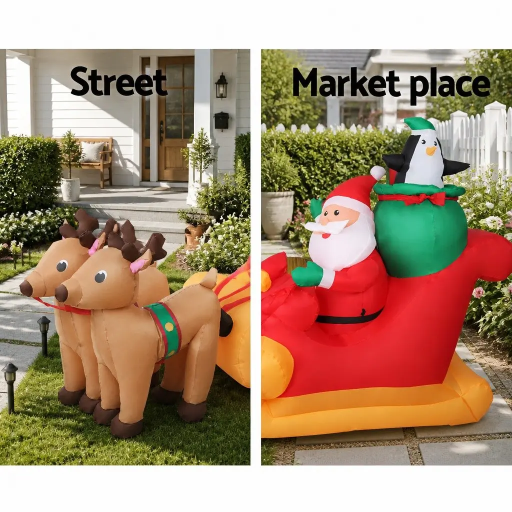 Christmas Inflatable Santa Sleigh 2.2M LED Illuminated Decoration Indoor Outdoor