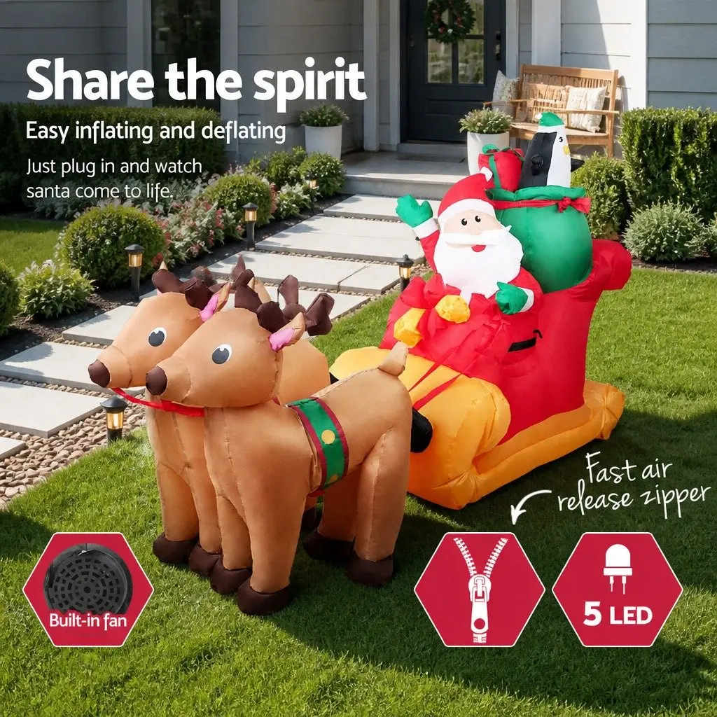 Christmas Inflatable Santa Sleigh 2.2M LED Illuminated Decoration Indoor Outdoor