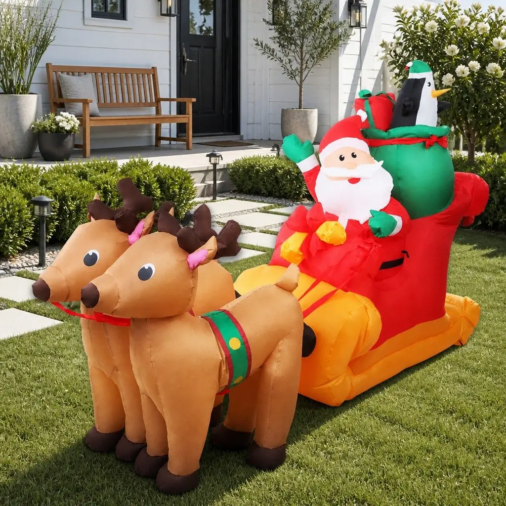 Christmas Inflatable Santa Sleigh 2.2M LED Illuminated Decoration Indoor Outdoor