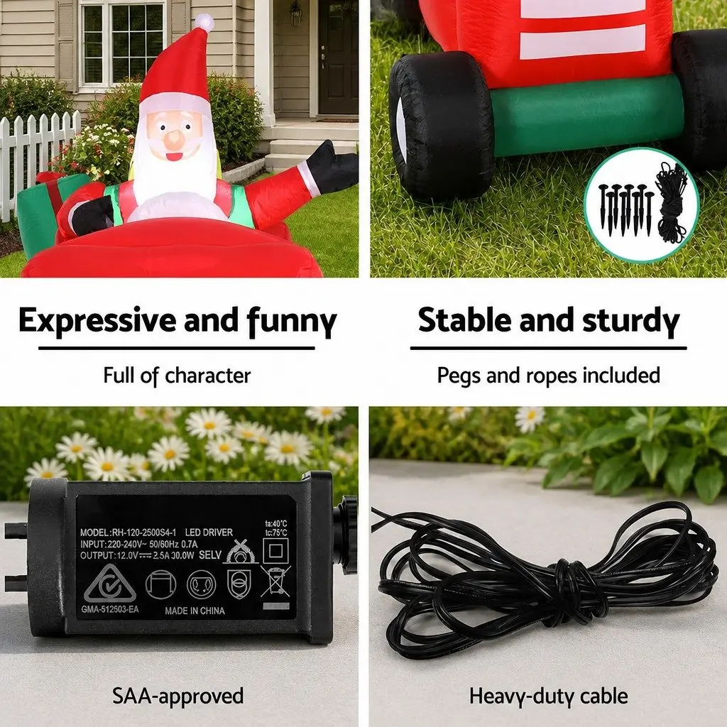 Christmas Inflatable Santa Truck LED Decoration 2.6M Indoor Outdoor Display