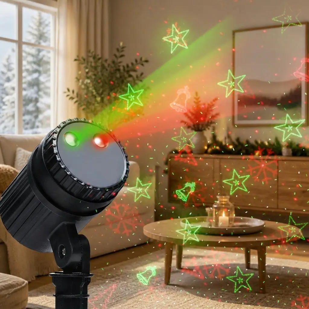 Laser Light Projector Red Green Flashing Remote Control Outdoor Decorations 200m² Coverage