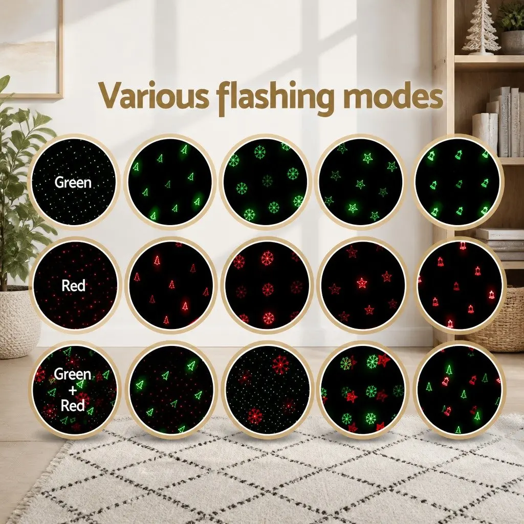 Laser Light Projector Red Green Flashing Remote Control Outdoor Decorations 200m² Coverage