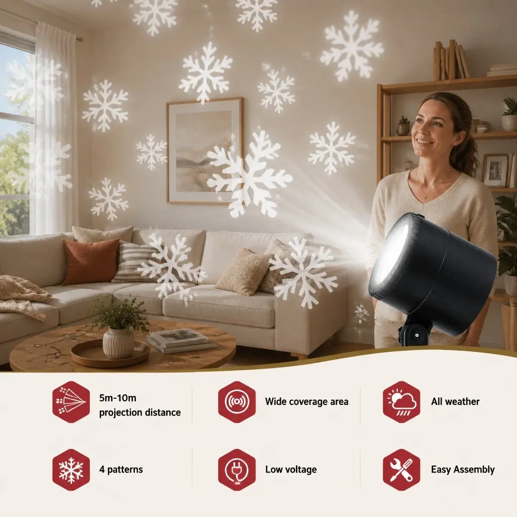 Laser Light Projector Snowflake Patterns White Indoor Outdoor 5-10m