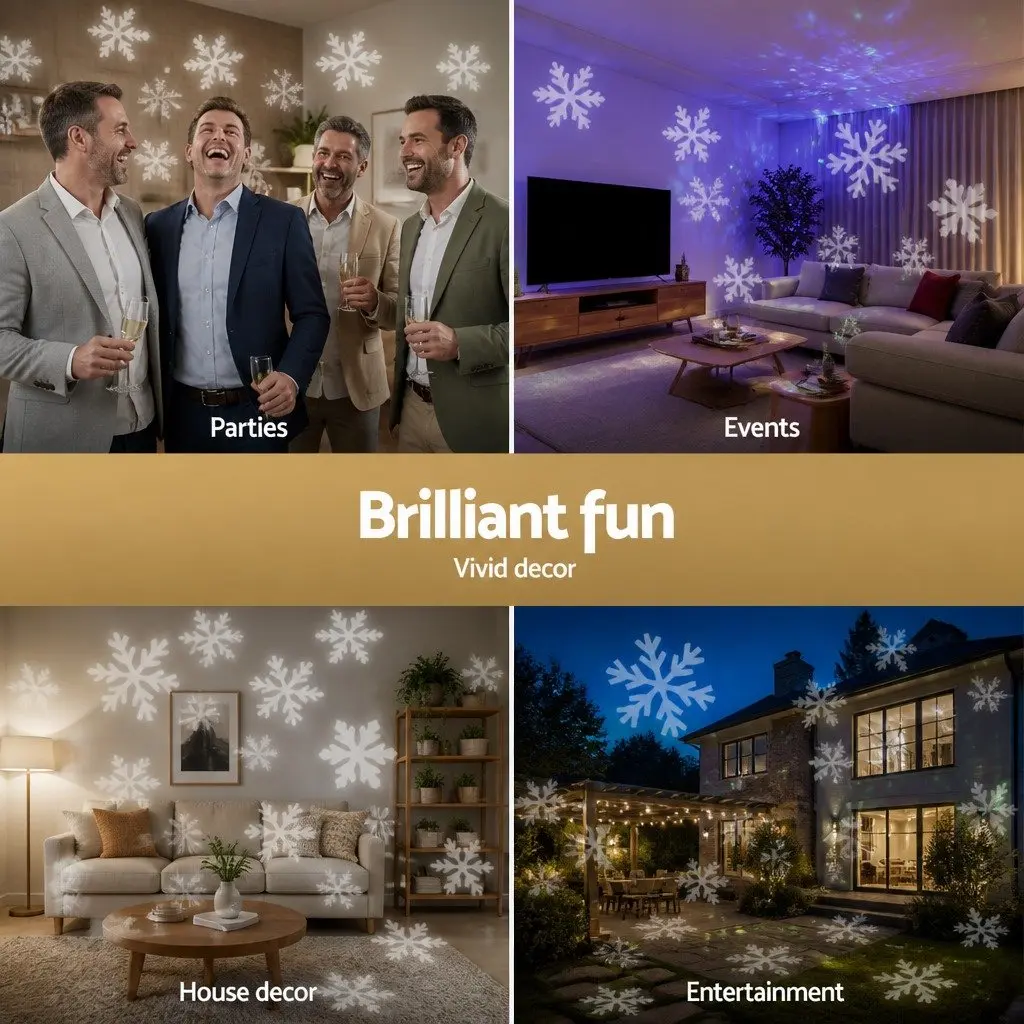 Laser Light Projector Snowflake Patterns White Indoor Outdoor 5-10m