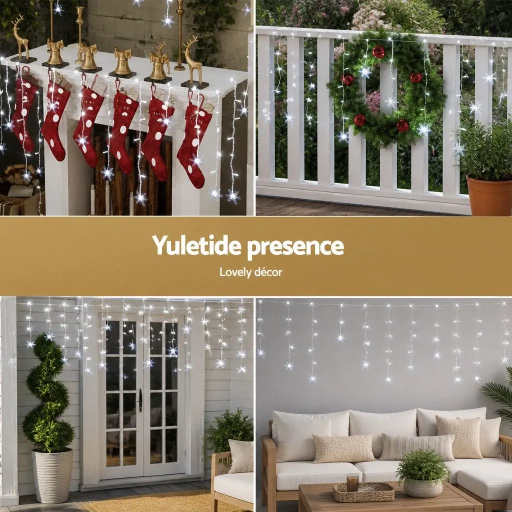 LED Icicle Christmas Lights Cold White 6M Outdoor Indoor Decoration