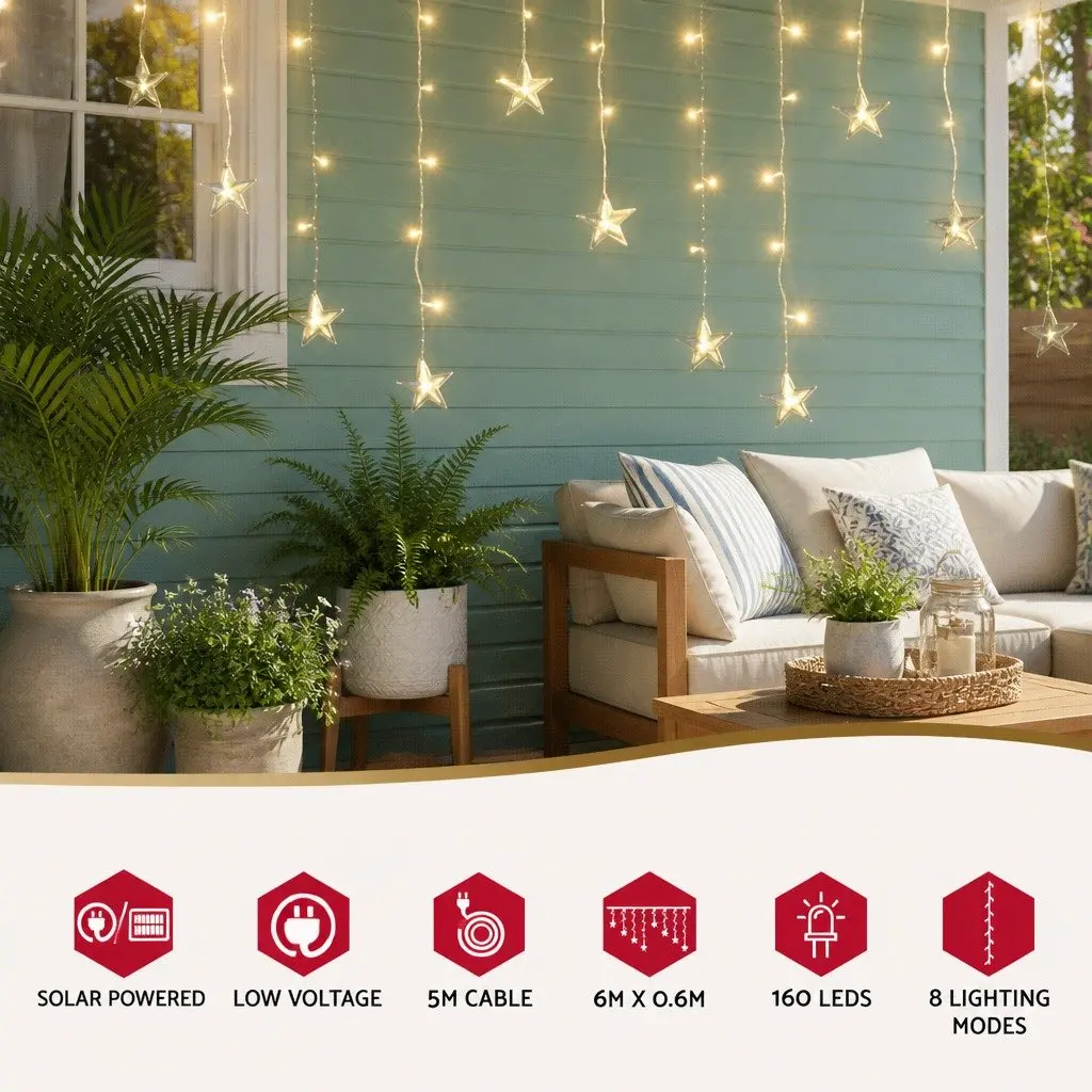Icicle Christmas Lights 160 LED Warm White 6M Outdoor Garden Decoration