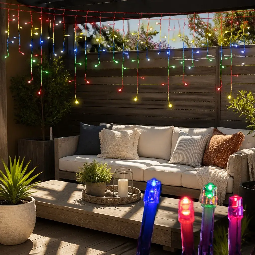 Solar Icicle String Lights Multicoloured 12.5M 100 Drops Outdoor Christmas