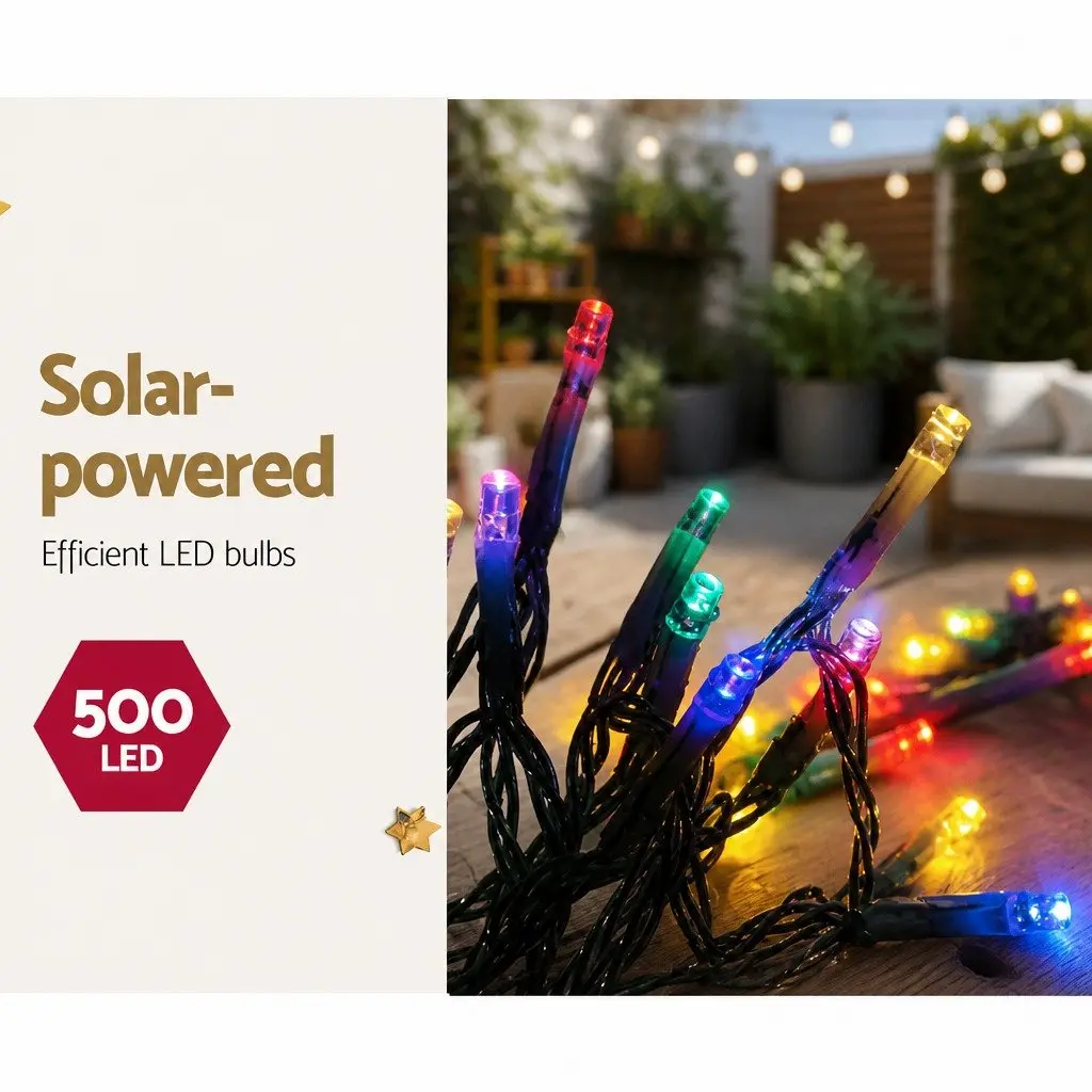 Solar Icicle String Lights Multicoloured 12.5M 100 Drops Outdoor Christmas