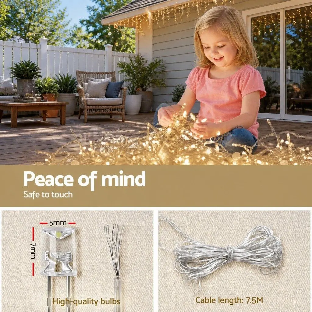 Solar Icicle String Lights Warm White LED 12.5M 100 Drops