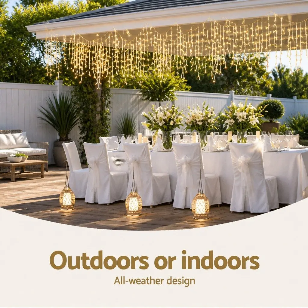 Solar Icicle String Lights Warm White LED 12.5M 100 Drops