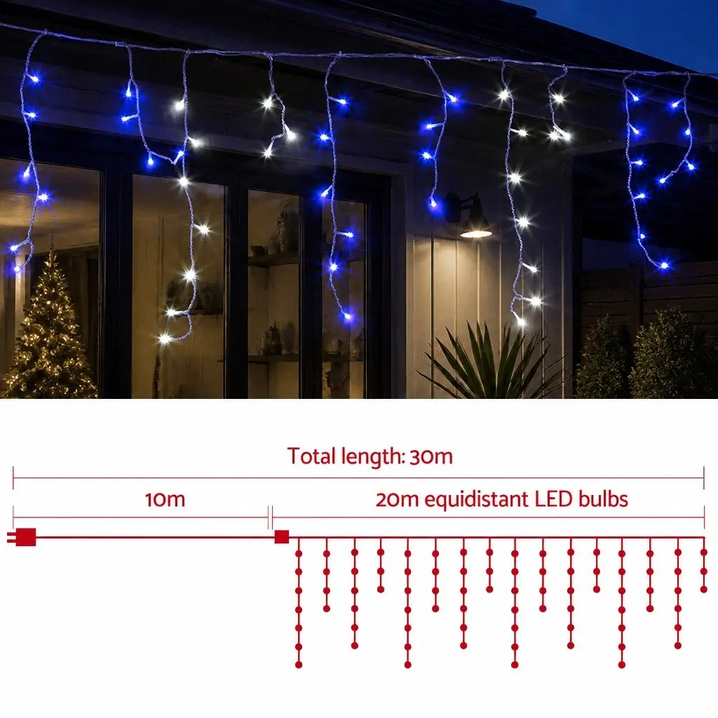 Blue LED Icicle Lights 20M Christmas Decoration Indoor Outdoor 800 Bulbs 8 Modes