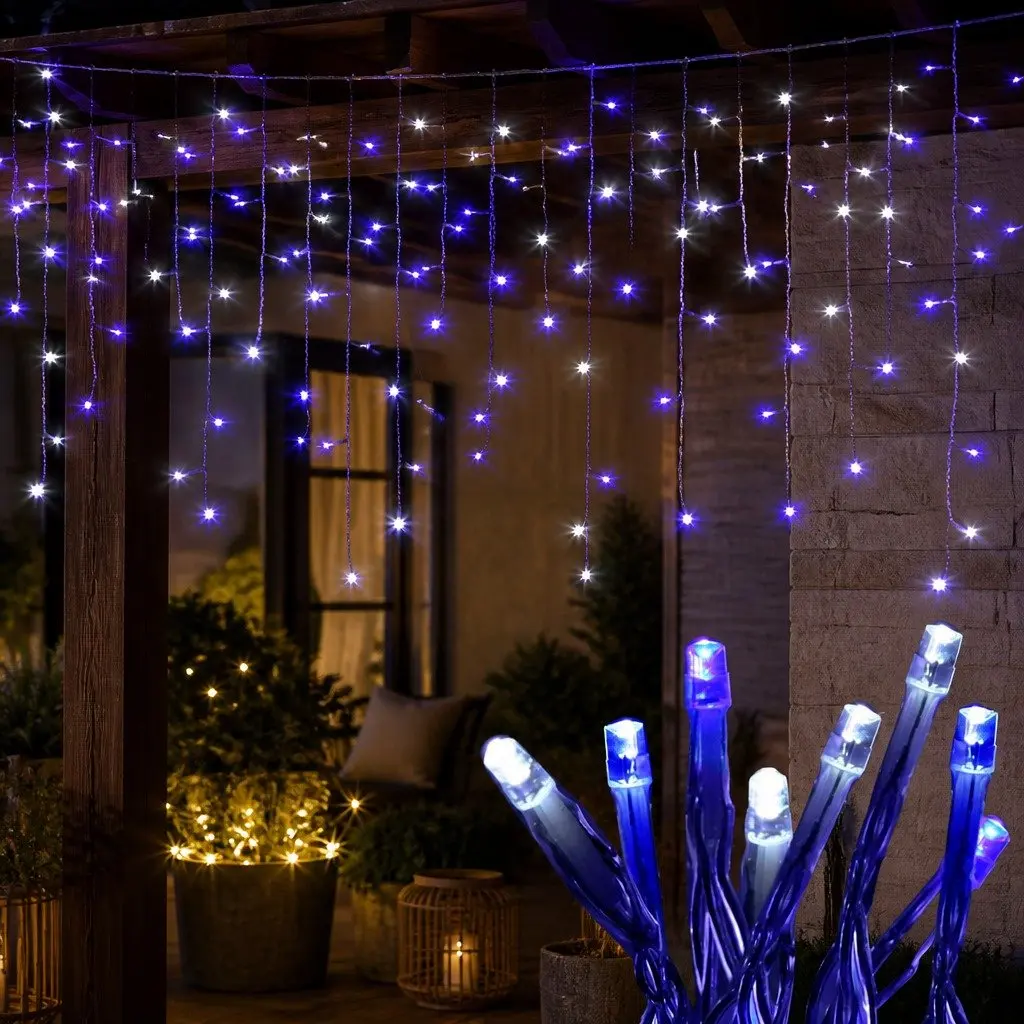 Blue LED Icicle Lights 20M Christmas Decoration Indoor Outdoor 800 Bulbs 8 Modes