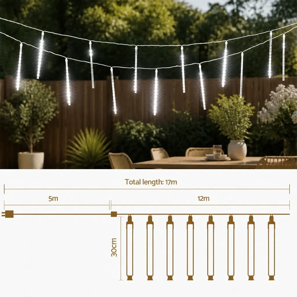 12M Cold White Icicle Lights with 960 LED Bulbs for Indoor and Outdoor Christmas Decoration
