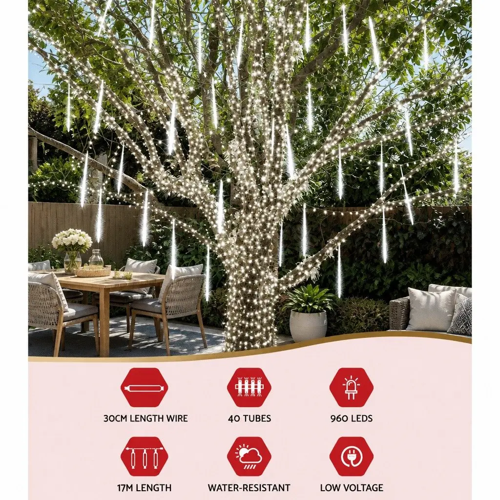 12M Cold White Icicle Lights with 960 LED Bulbs for Indoor and Outdoor Christmas Decoration