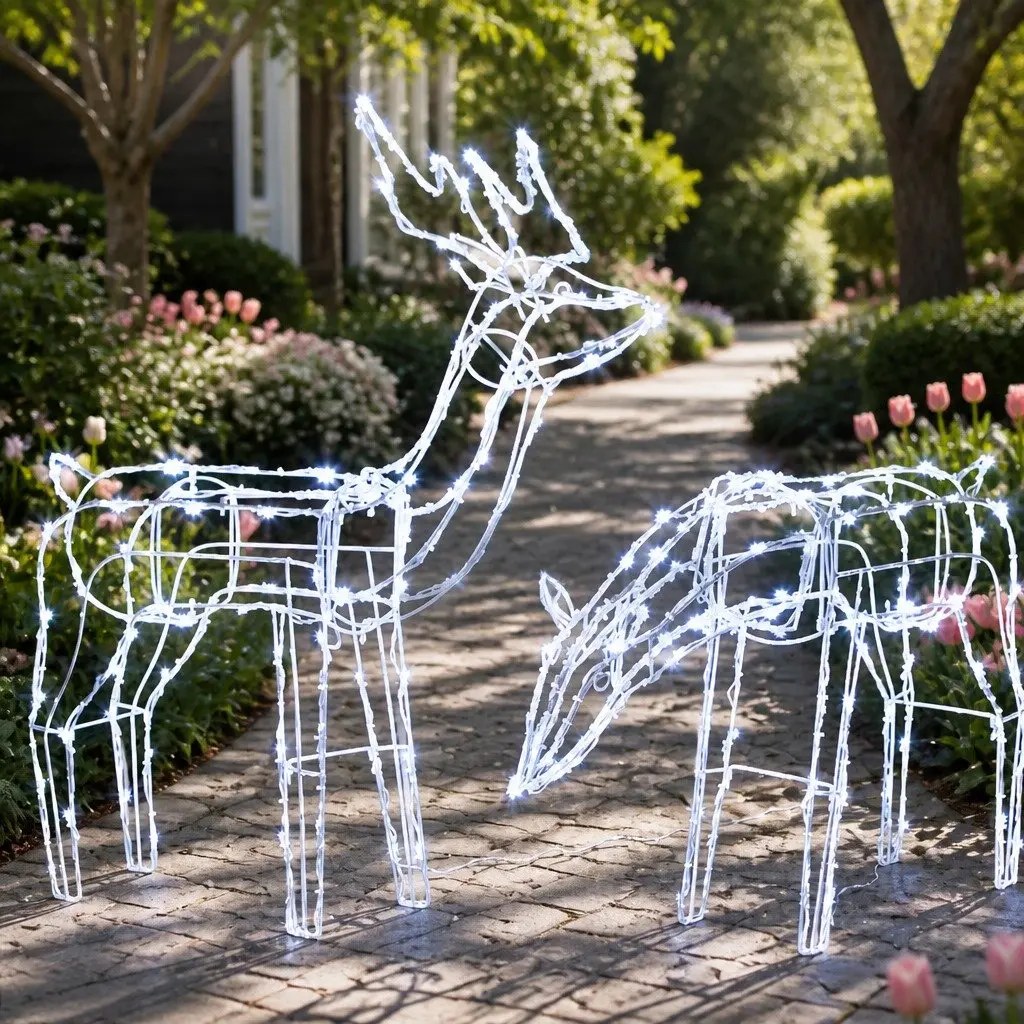 2 Piece Reindeer Christmas LED Lights 200 Bulbs Cool White Outdoor Indoor