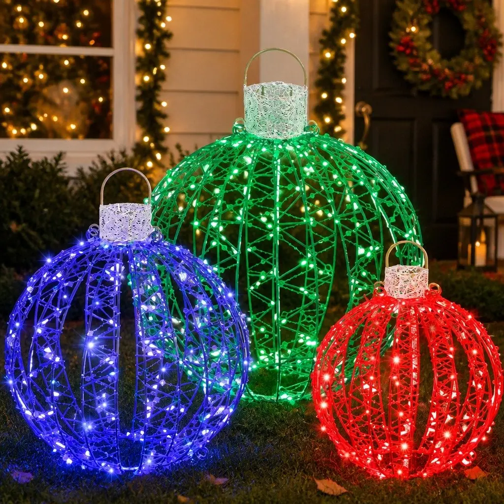 Christmas Lights 320 LED RGB Light 3 Ball Decorations Set Large Medium Small