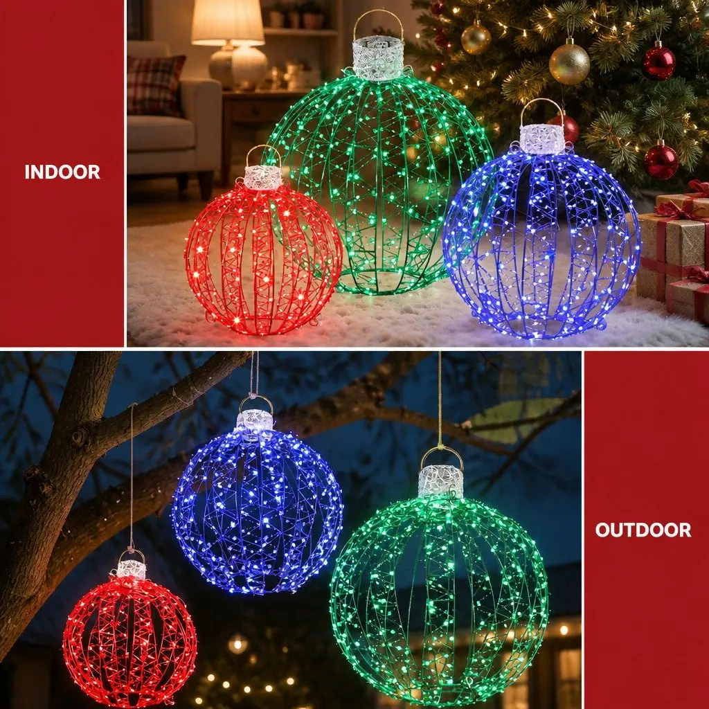 Christmas Lights 320 LED RGB Light 3 Ball Decorations Set Large Medium Small