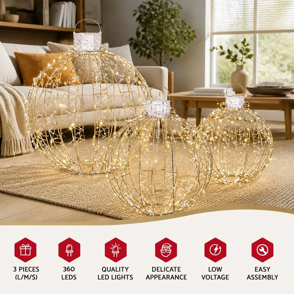 Christmas Lights 3 Piece 360 LED Light Ball Outdoor Indoor Decorations