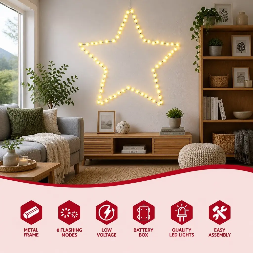 Star Christmas Light Decoration 70 LED Warm White 50cm Indoor Outdoor