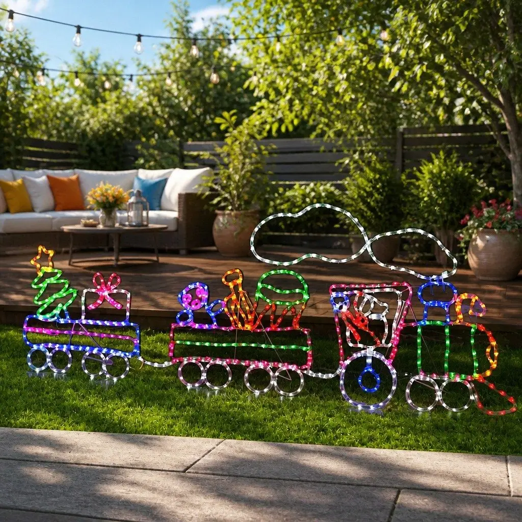 Christmas Lights 631 LED Train Motif Multi-Color Outdoor Indoor Decorations 2.1M