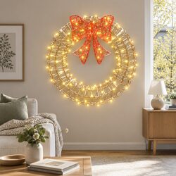Solar LED Christmas Wreath with 160 Warm White Lights