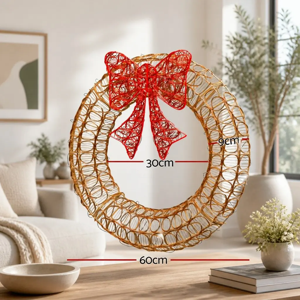 LED Christmas Wreath Solar Powered 0.6M 160 Warm White Lights Outdoor Decoration