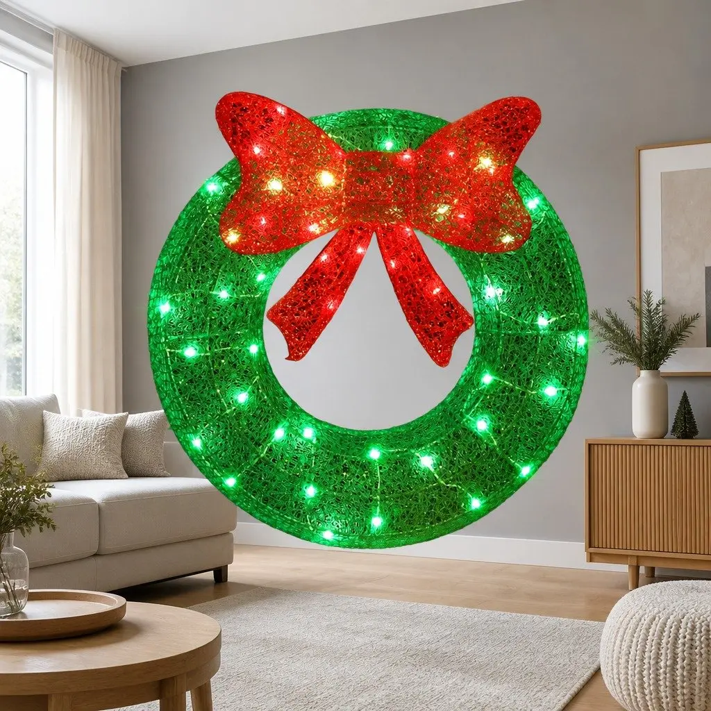 Solar Christmas Wreath Light 60cm Outdoor LED Motif Warm White