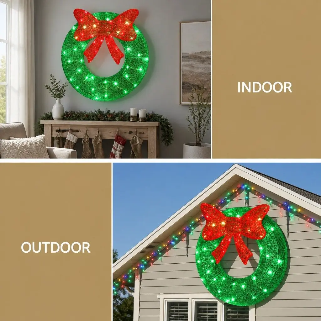 Solar Christmas Wreath Light 60cm Outdoor LED Motif Warm White