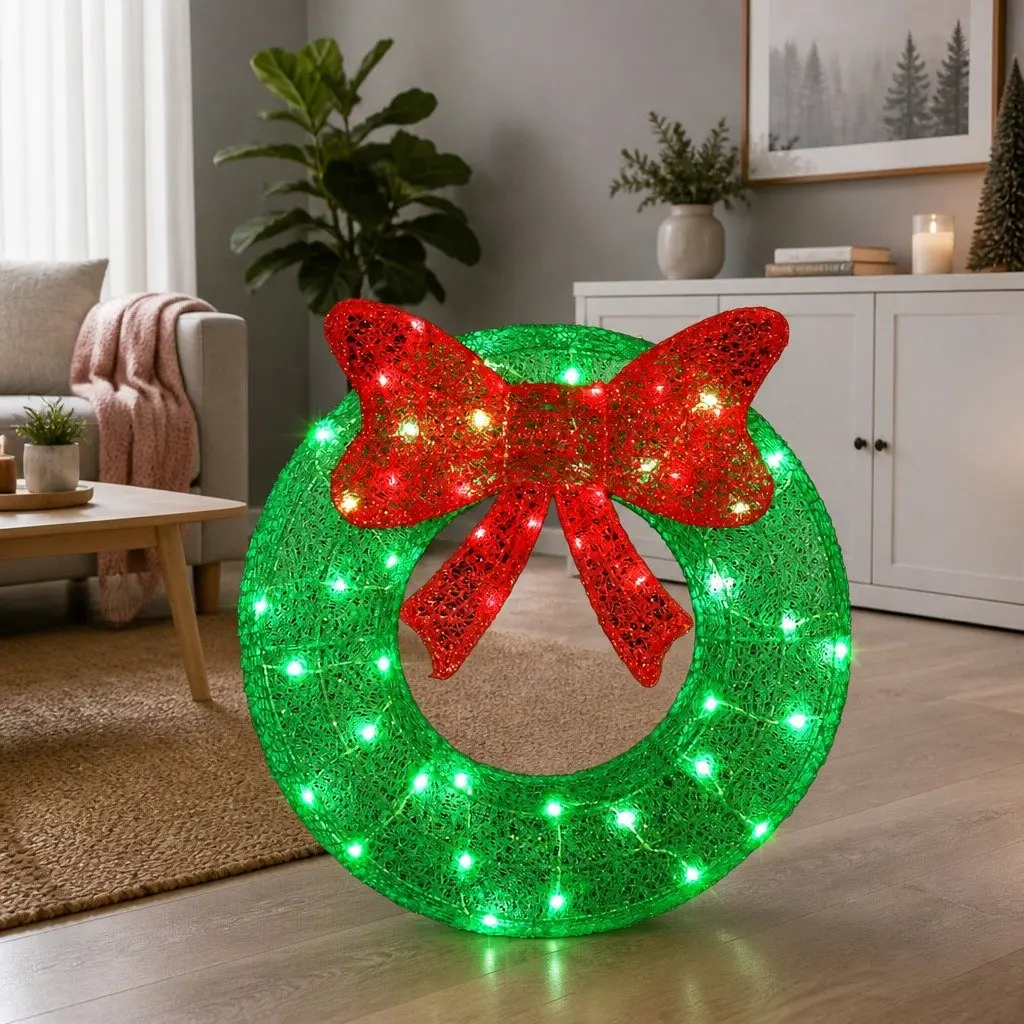 Solar Christmas Wreath Light 60cm Outdoor LED Motif Warm White