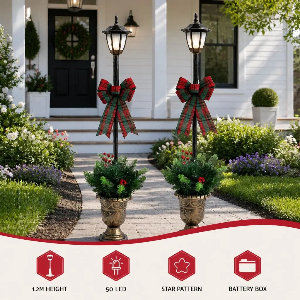 Christmas Lamp Post Set of 2 125cm Outdoor Decorations 50 LED Lights Warm White